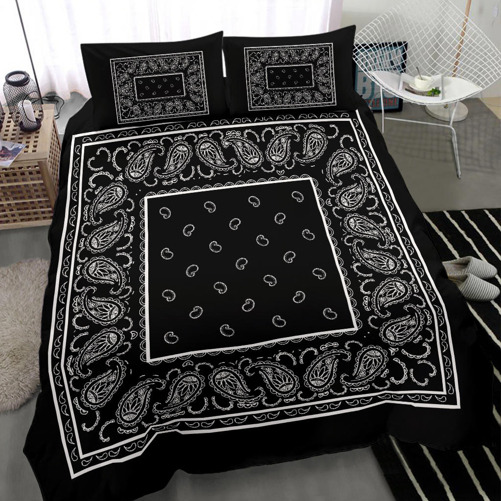 Duvet Set - Black Traditional Bandana w Shams