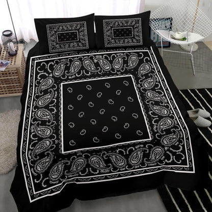 Duvet Set - Black Traditional Bandana w Shams