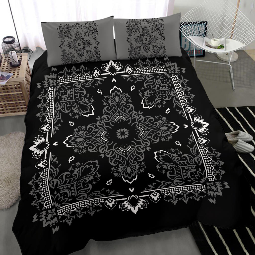 D2 Duvet Set - Black White Gray Bandana w Shams