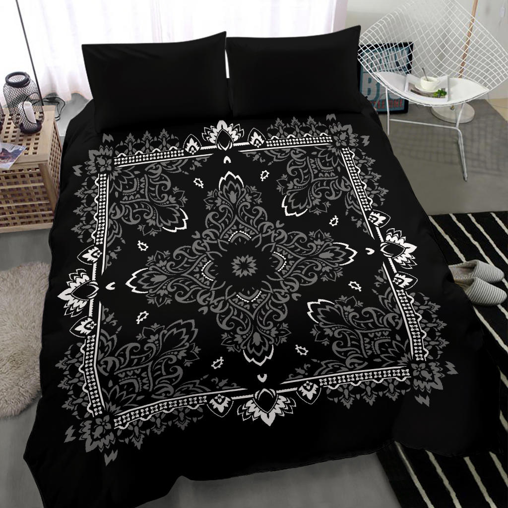 D2 Duvet Set Black and Gray Bandana with Blk Shams