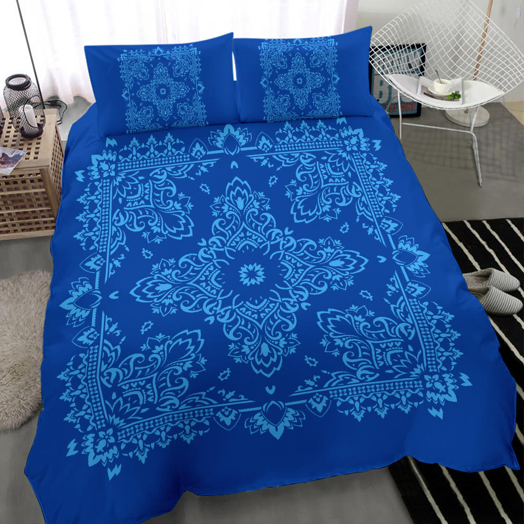 D2 Duvet Cover Set - Blue Lt Blue Bandana w Matching Shams