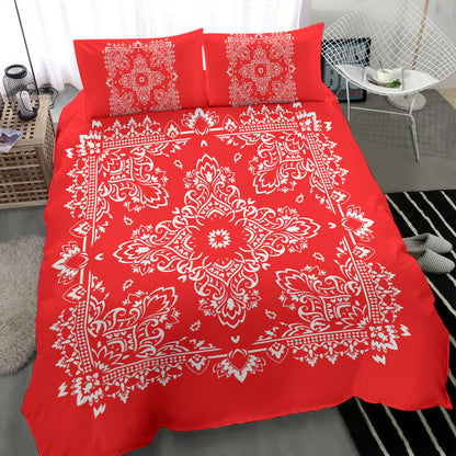 D2 Duvet Cover Set - Red and White w Shams