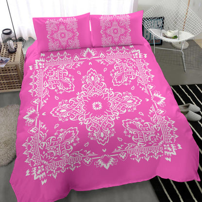 D2 Duvet Cover Set - Pink and White w Shams