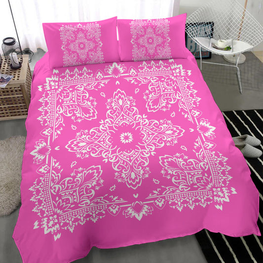 D2 Duvet Cover Set - Pink and White w Shams