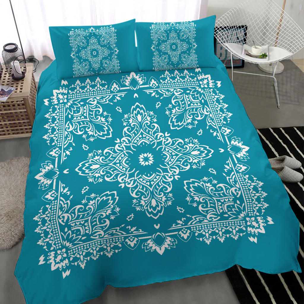 D2 Duvet Cover Set - Teal and White w Shams