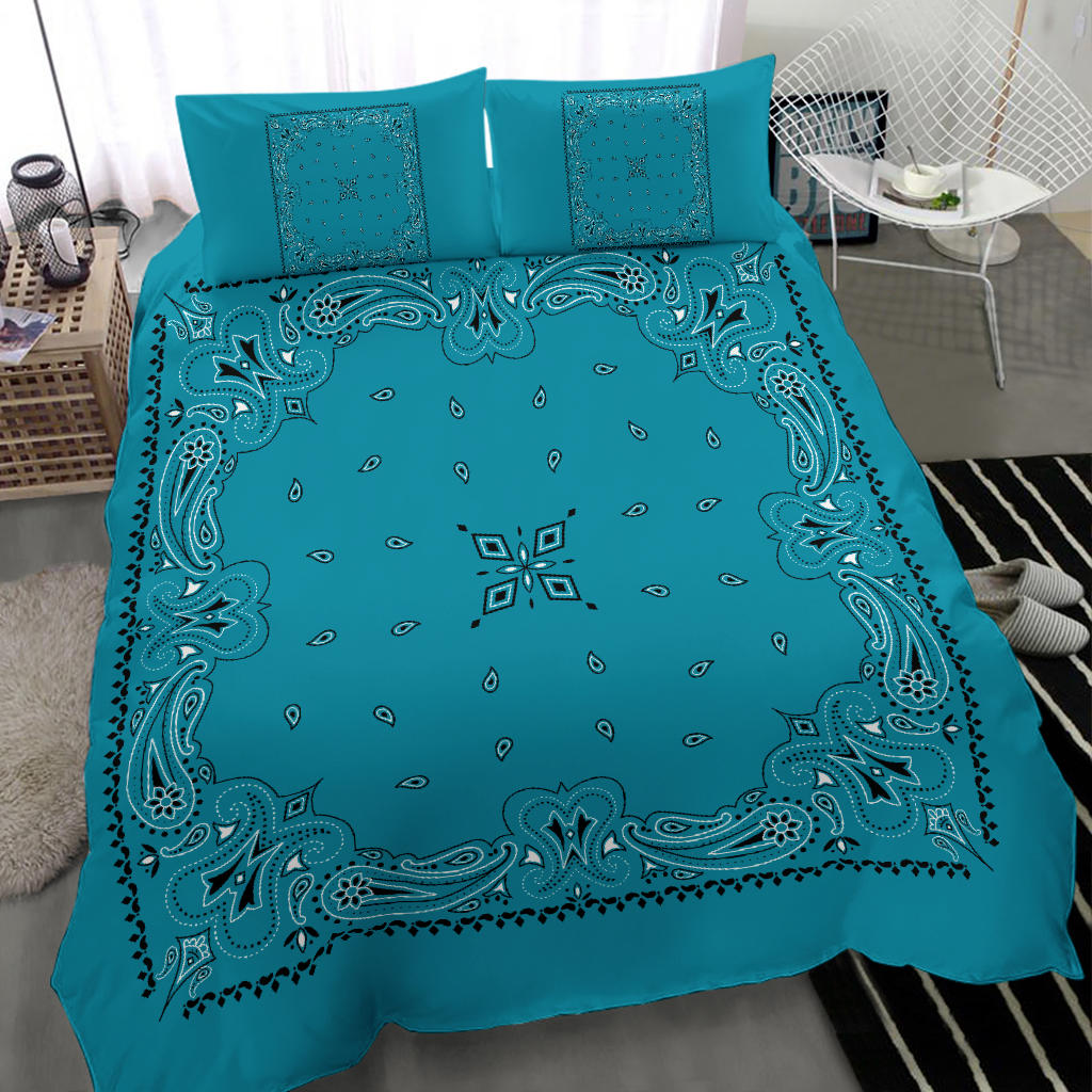 D3 Duvet Cover Set - Teal and White w Shams