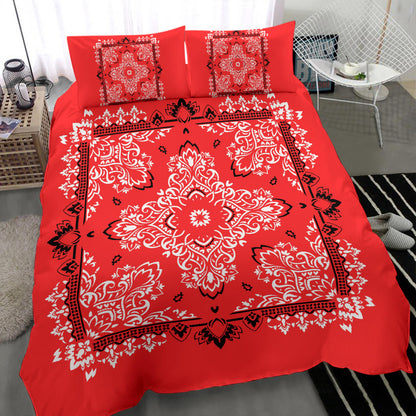 D2 Duvet Cover Set - Red and White w Shams