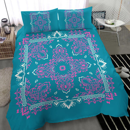 D2 Duvet Cover Set - Teal and Pink w Shams