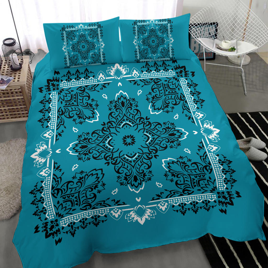 D2 Duvet Cover Set - Teal and White w Shams