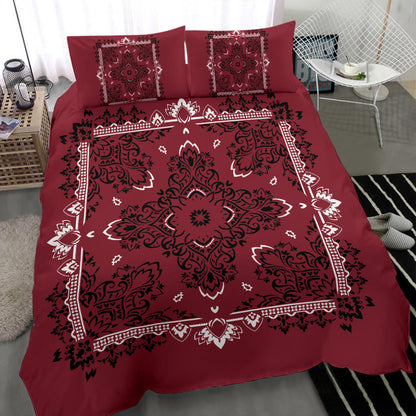 D2 Duvet Cover Set - Maroon and White w Shams