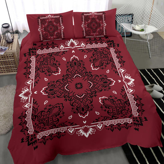 D2 Duvet Cover Set - Maroon and White w Shams