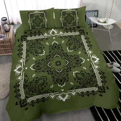D2 Duvet Cover Set - Army Green Traditional Bandana w Shams
