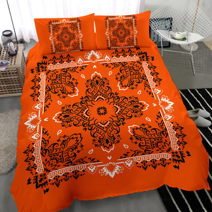 D2 Duvet Cover Set - Traditonal Bandana Bright Orange w Shams
