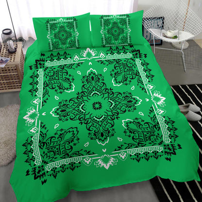 D2 Duvet Cover Set - Traditional Green Bandana w Shams