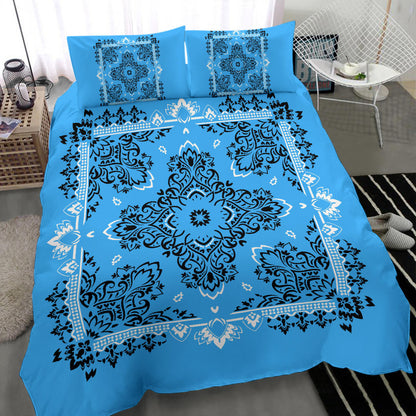 D2 Duvet Set - Lt Blue and White Traditional Bandana w Shams