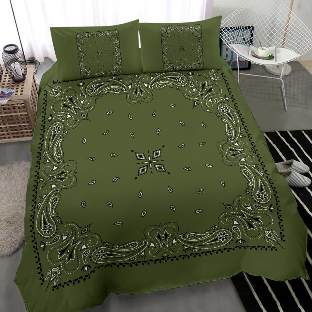 D3 Duvet Set - Army Green Traditional Bandana w Shams