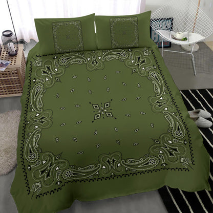 D3 Duvet Set - Army Green Traditional Bandana w Shams
