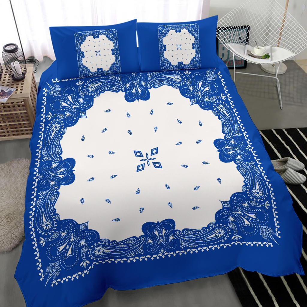 D3 Duvet Set - Blue White Traditional Bandana w Shams