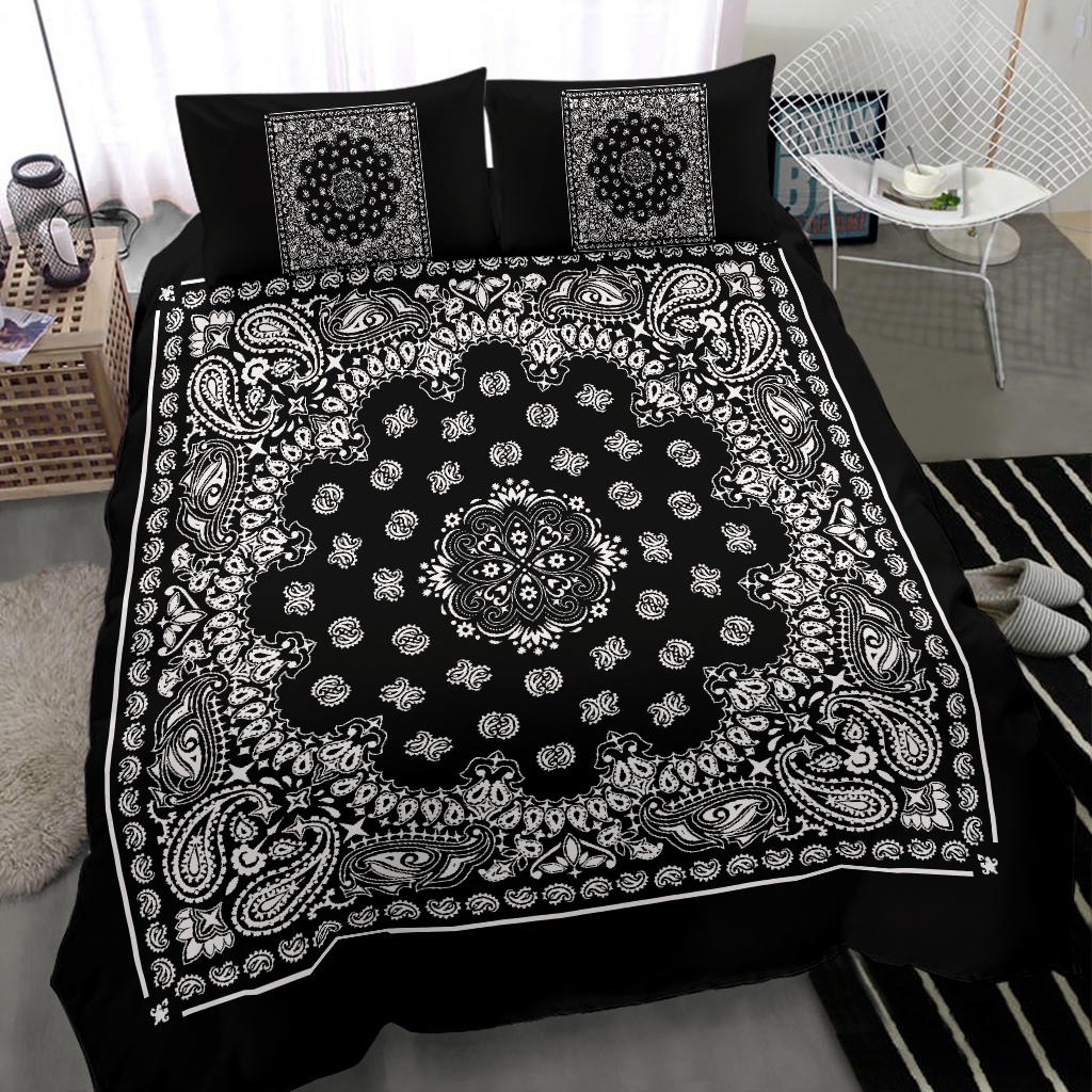 D4 Duvet Set - Black Traditional Bandana w Shams