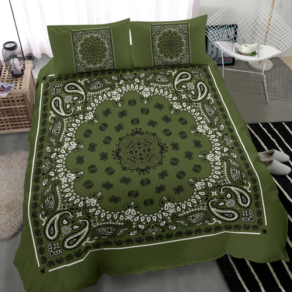 D4 Duvet Set - Traditional Army Green Bandana w Shams