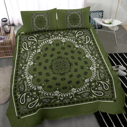 D4 Duvet Set - Traditional Army Green Bandana w Shams