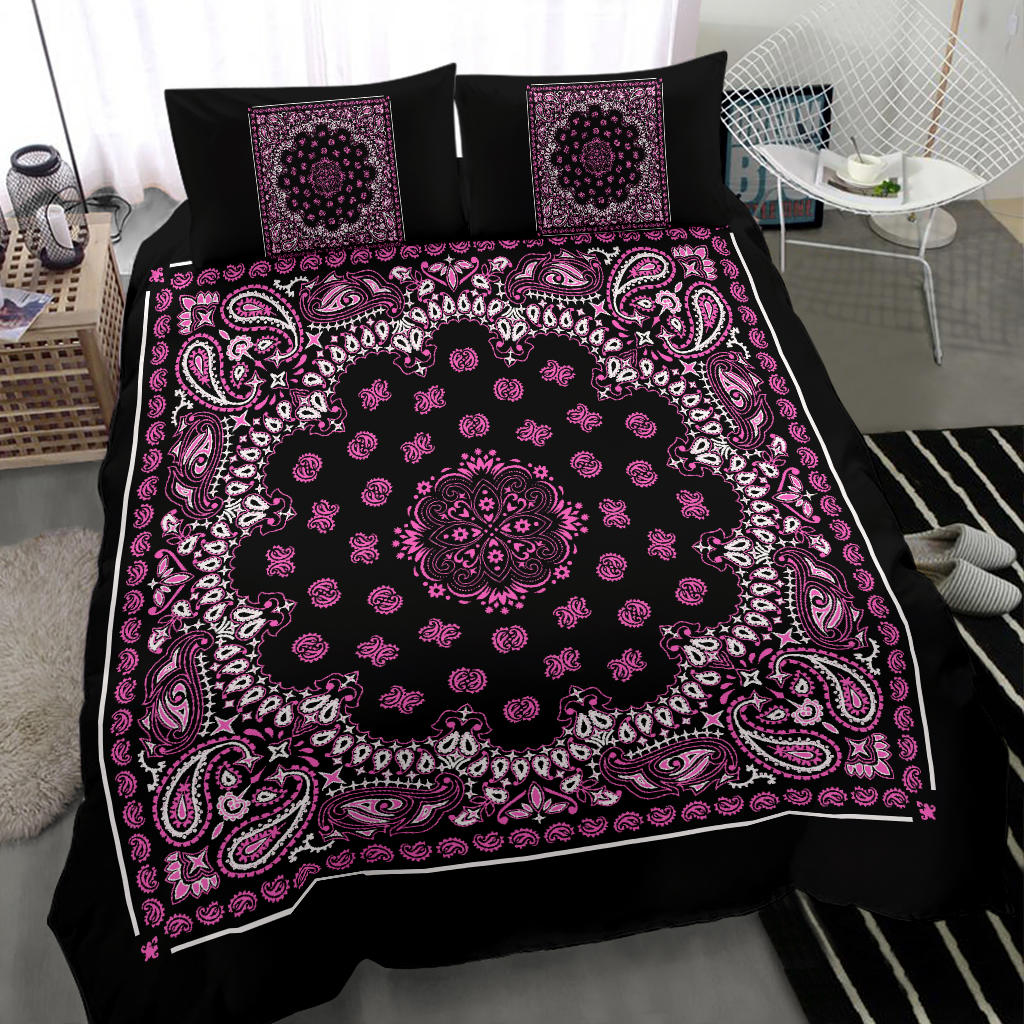 D4 Duvet Set - Black and Pink Bandana w Shams