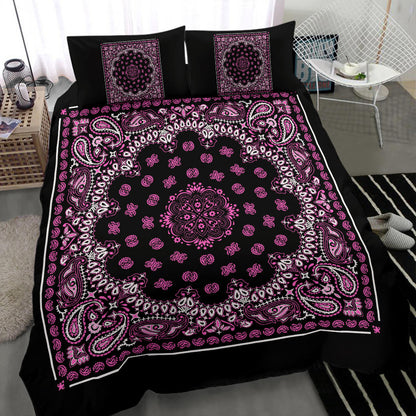 D4 Duvet Set - Black and Pink Bandana w Shams