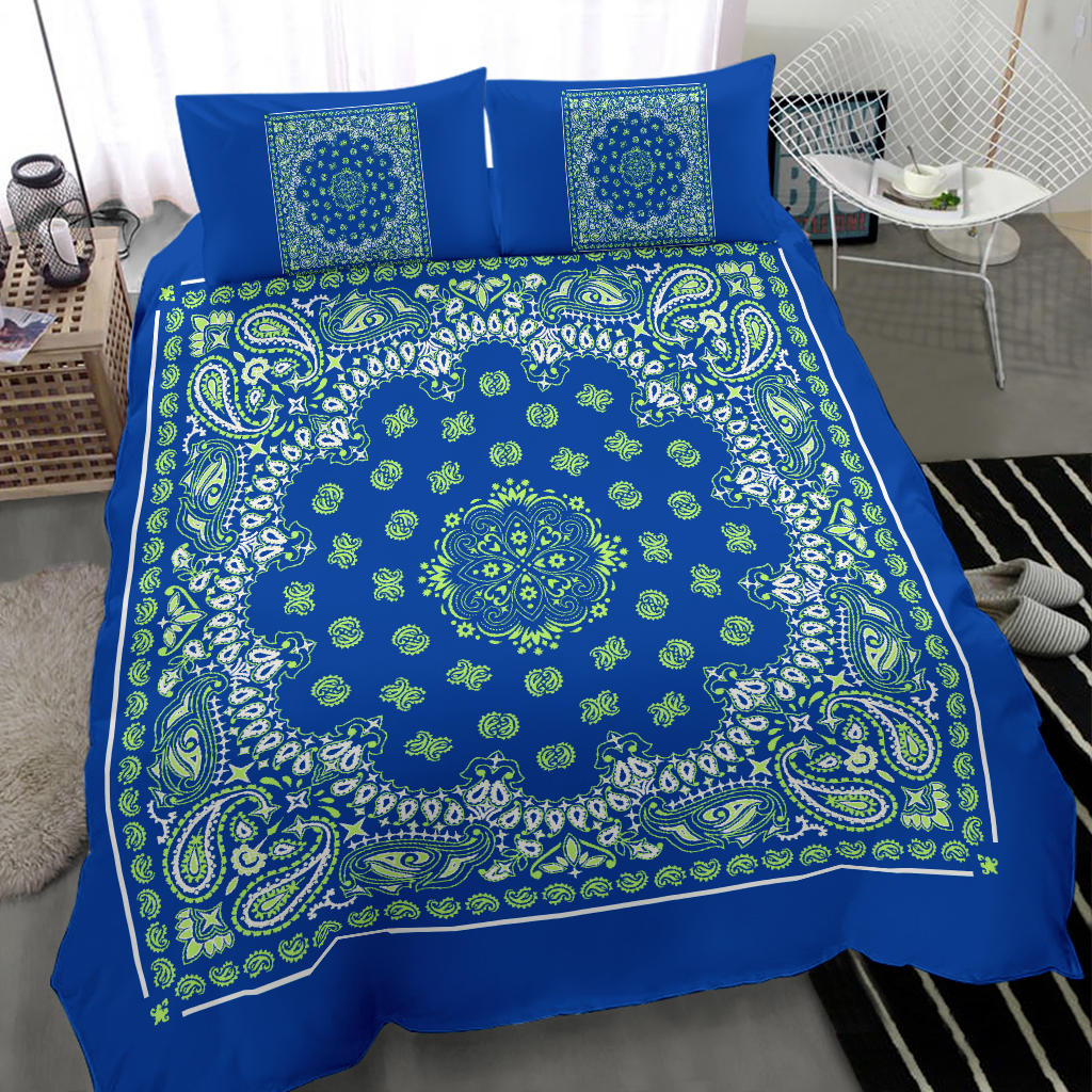 D4 Duvet Set - Blue and Lime Bandana w Shams