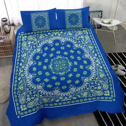 D4 Duvet Set - Blue and Lime Bandana w Shams
