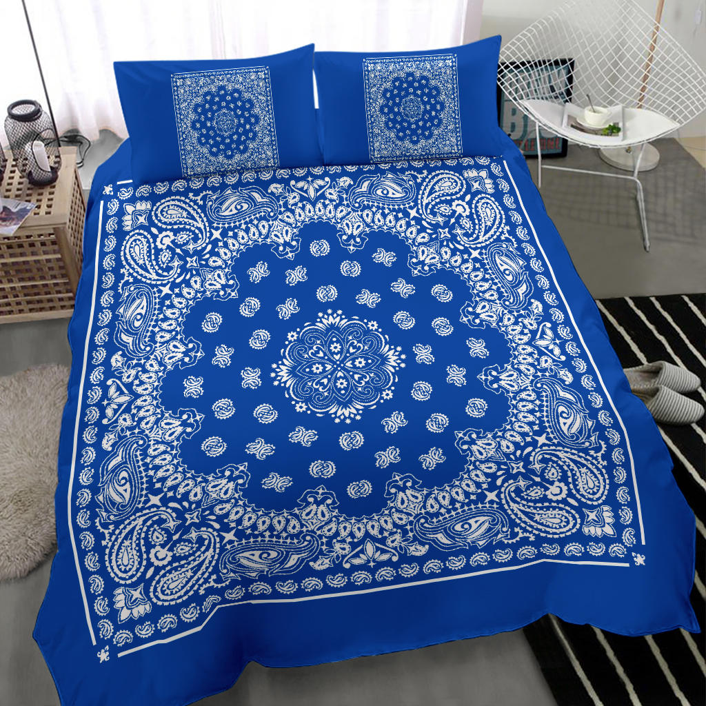 D4 Duvet Set Blue White Traditional Bandana w Shams