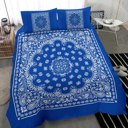 D4 Duvet Set Blue White Traditional Bandana w Shams