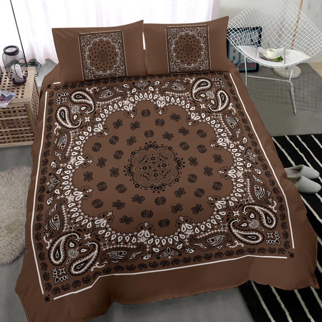 D4 Duvet Cover Set - Traditional Brown Bandana w Shams
