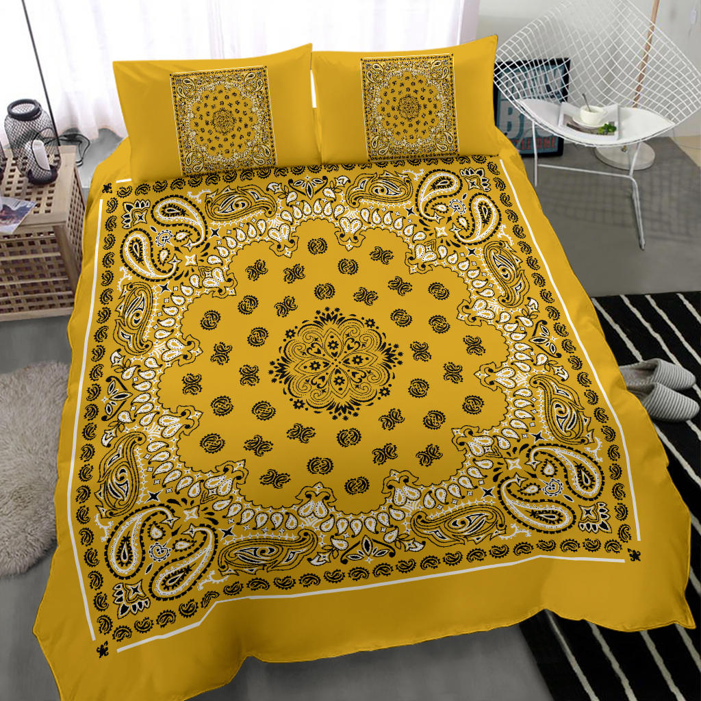 D4 Duvet Cover Set - Traditional Gold Bandana w Shams