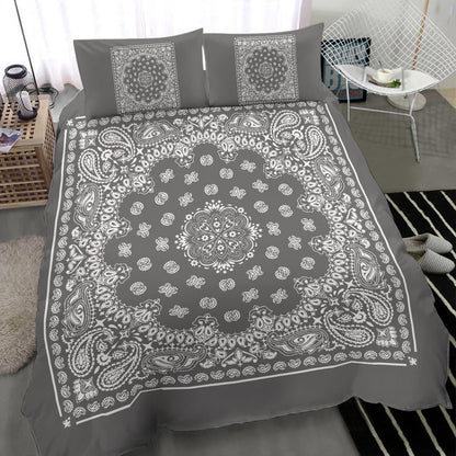 D4 Duvet Cover Set - Gray and White Bandana w Shams