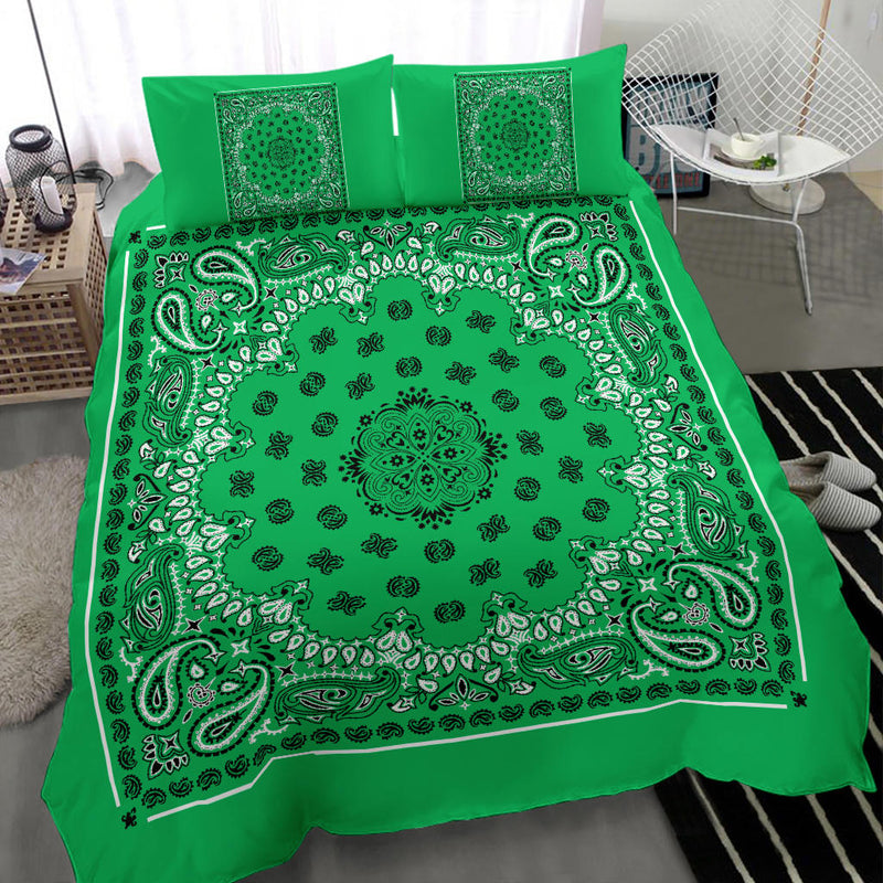 D4 Duvet Cover Set - Traditional Green Bandana w Shams
