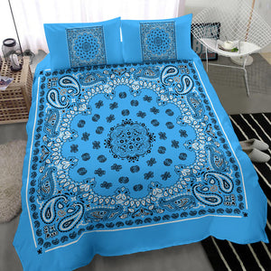 D4 Duvet Cover Set - Traditional Lt Blue Bandana w Shams