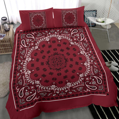 D4 Duvet Cover Set - Traditional Maroon Bandana w Shams