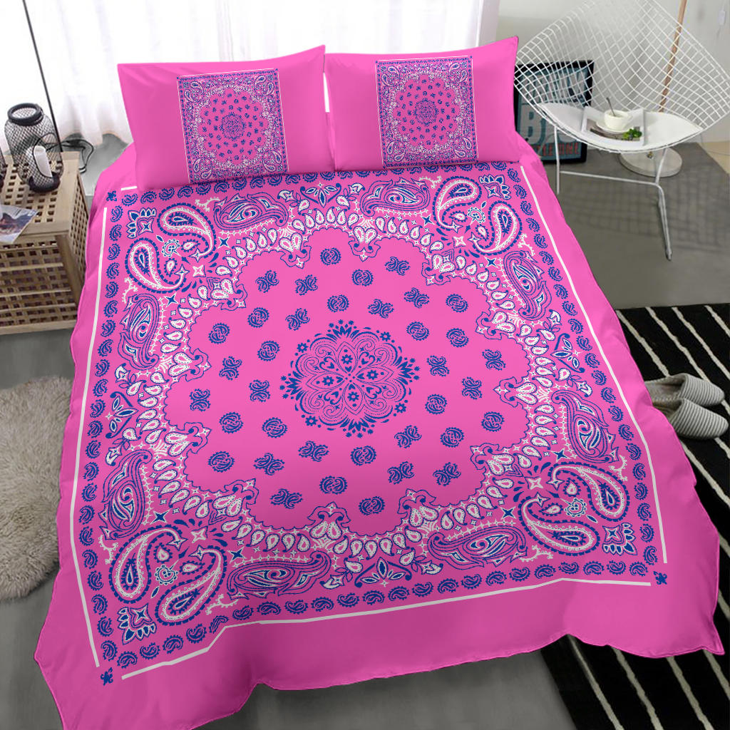 D4 Duvet Cover Set - Pink and Blue Bandana w Shams