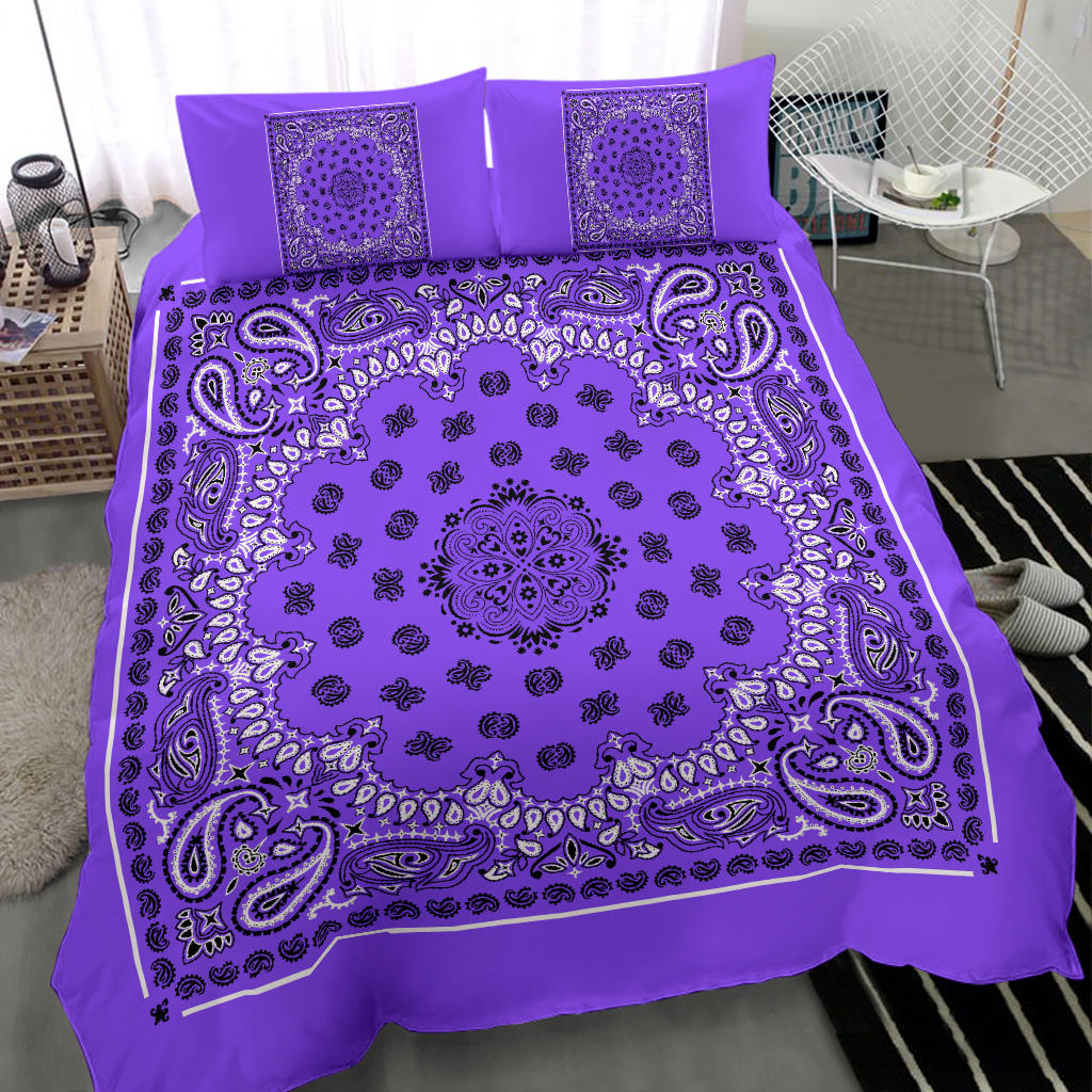 D4 Duvet Cover Set - Traditional Purple Bandana with Shams