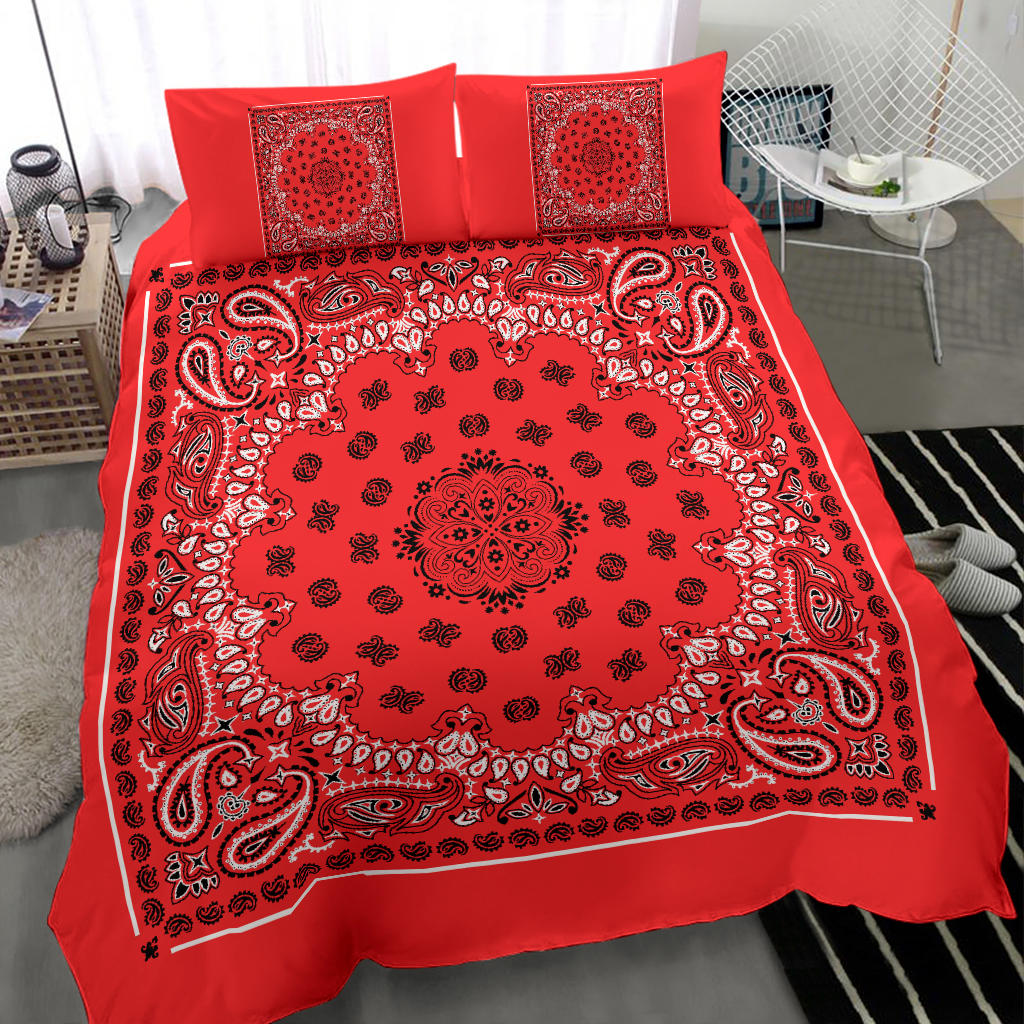 D4 Duvet Cover Set - Traditional Red and Black w Shams