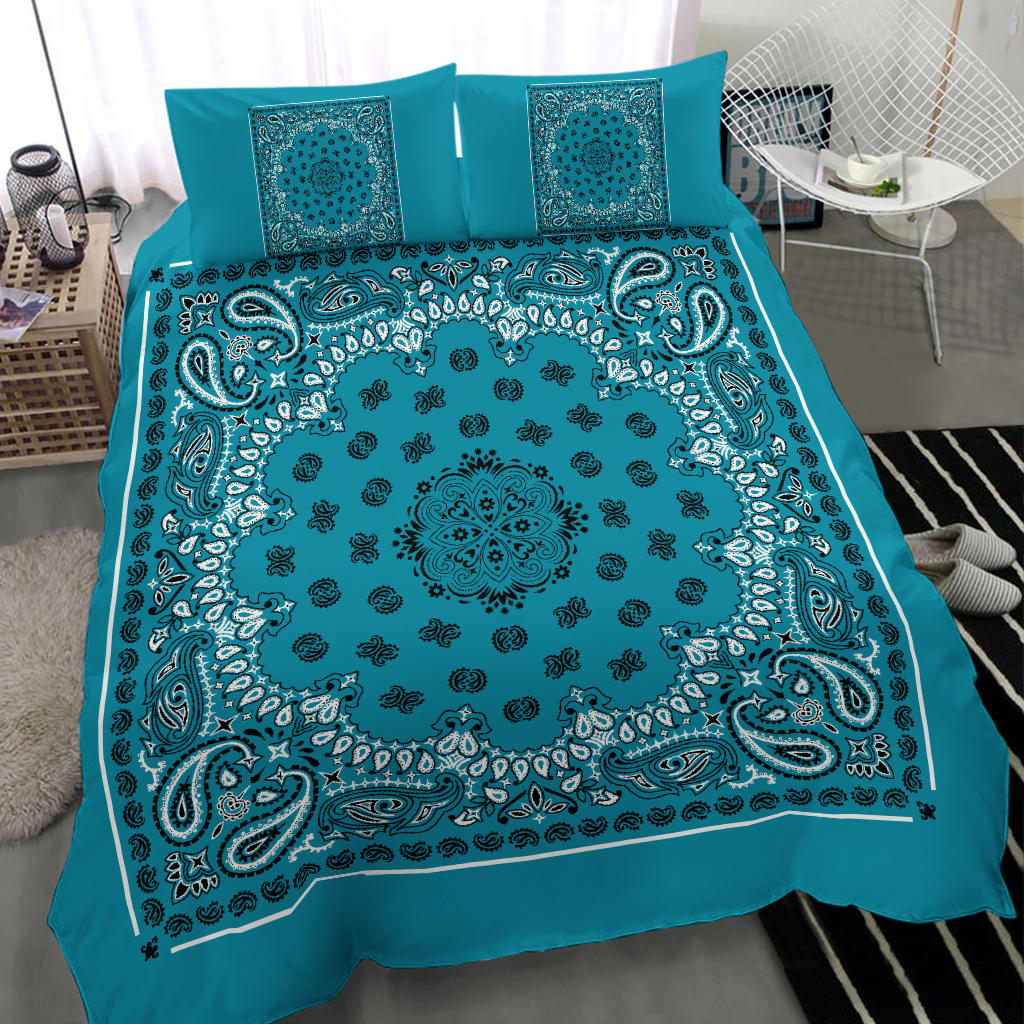 D4 Duvet Cover Set - Traditional Teal Bandana w Shams