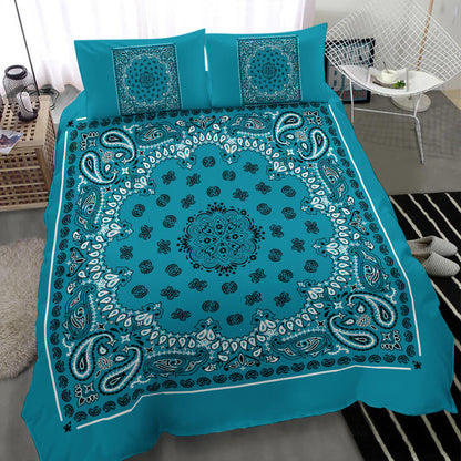 D4 Duvet Cover Set - Traditional Teal Bandana w Shams