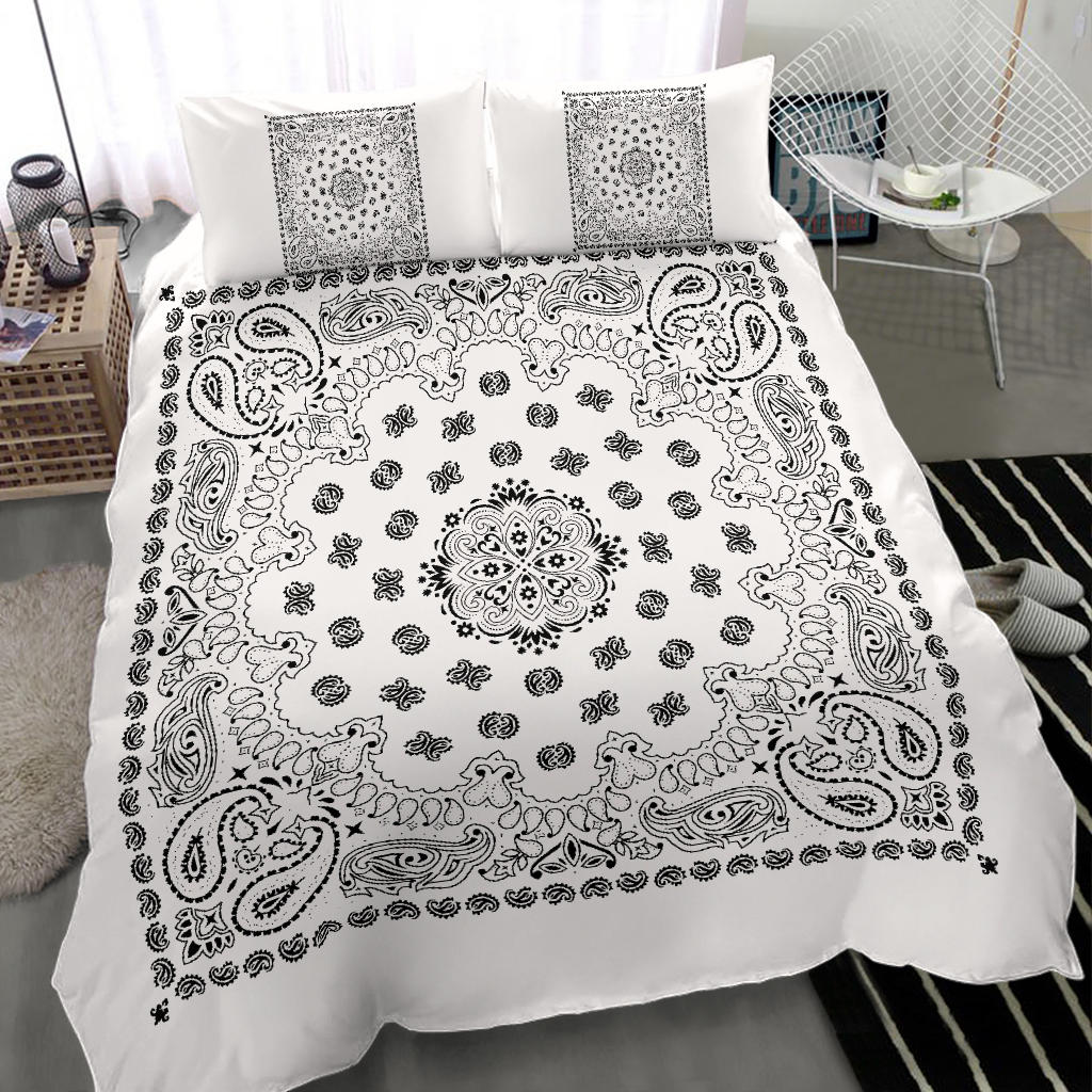 D4 Duvet Cover Set - Traditional White Bandana w Shams