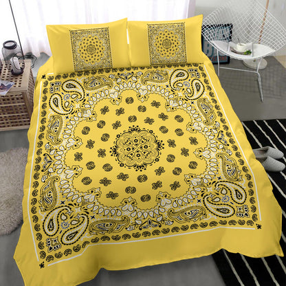 D4 Duvet Cover Set - Traditional Yellow Bandana w Shams