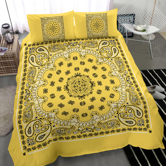 D4 Duvet Cover Set - Traditional Yellow Bandana w Shams