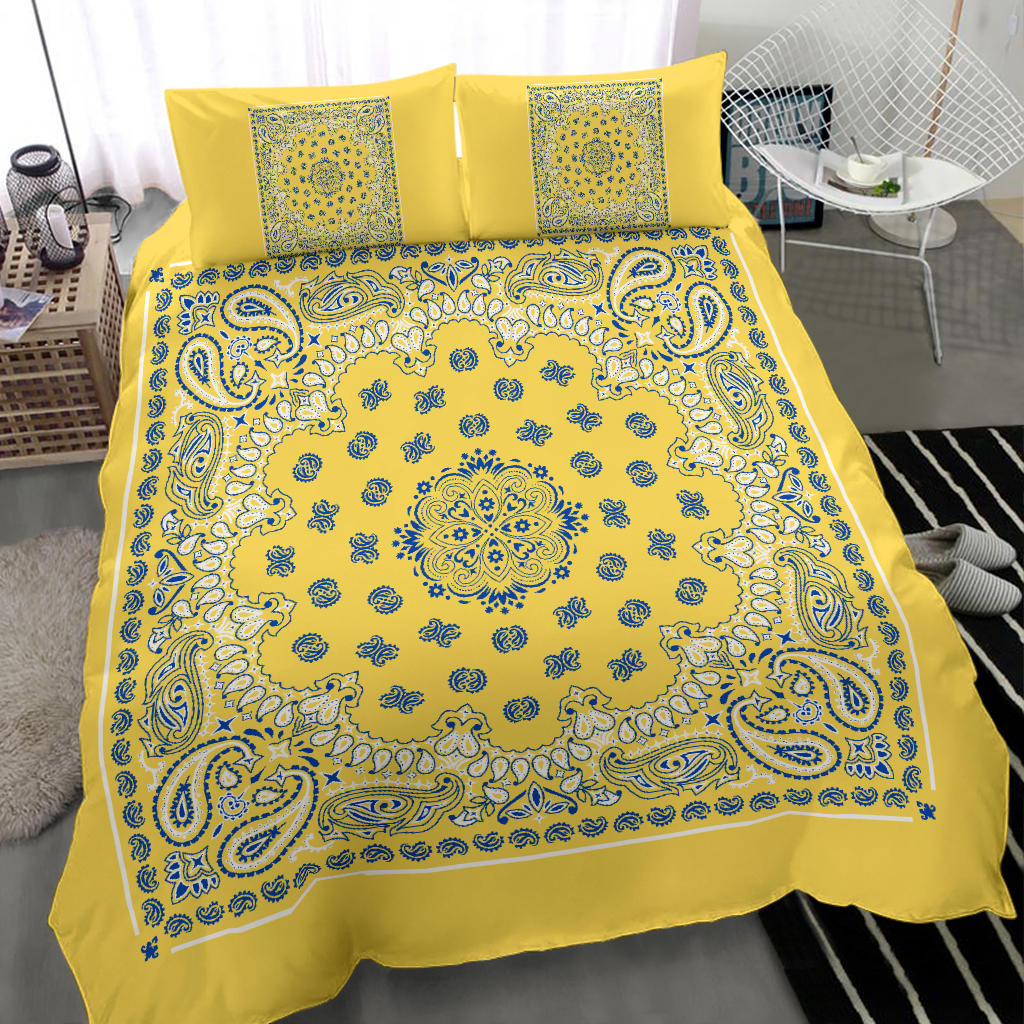 D4 Duvet Cover Set - Yellow and Blue Bandana with Shams