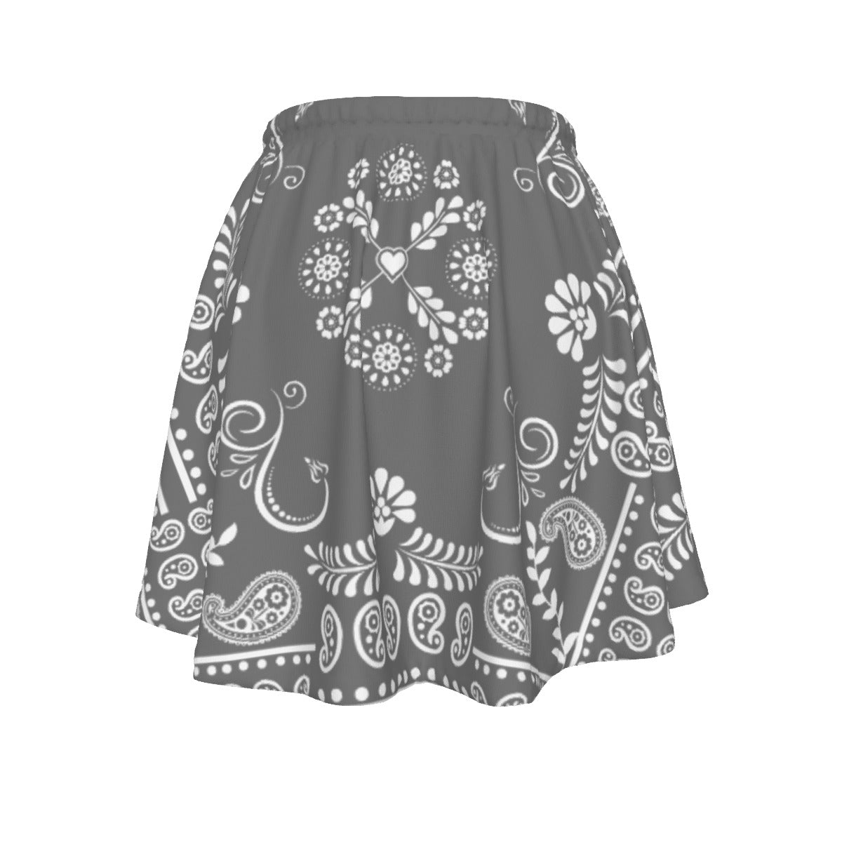 Gray skirt with white and paisley pattern on a white background