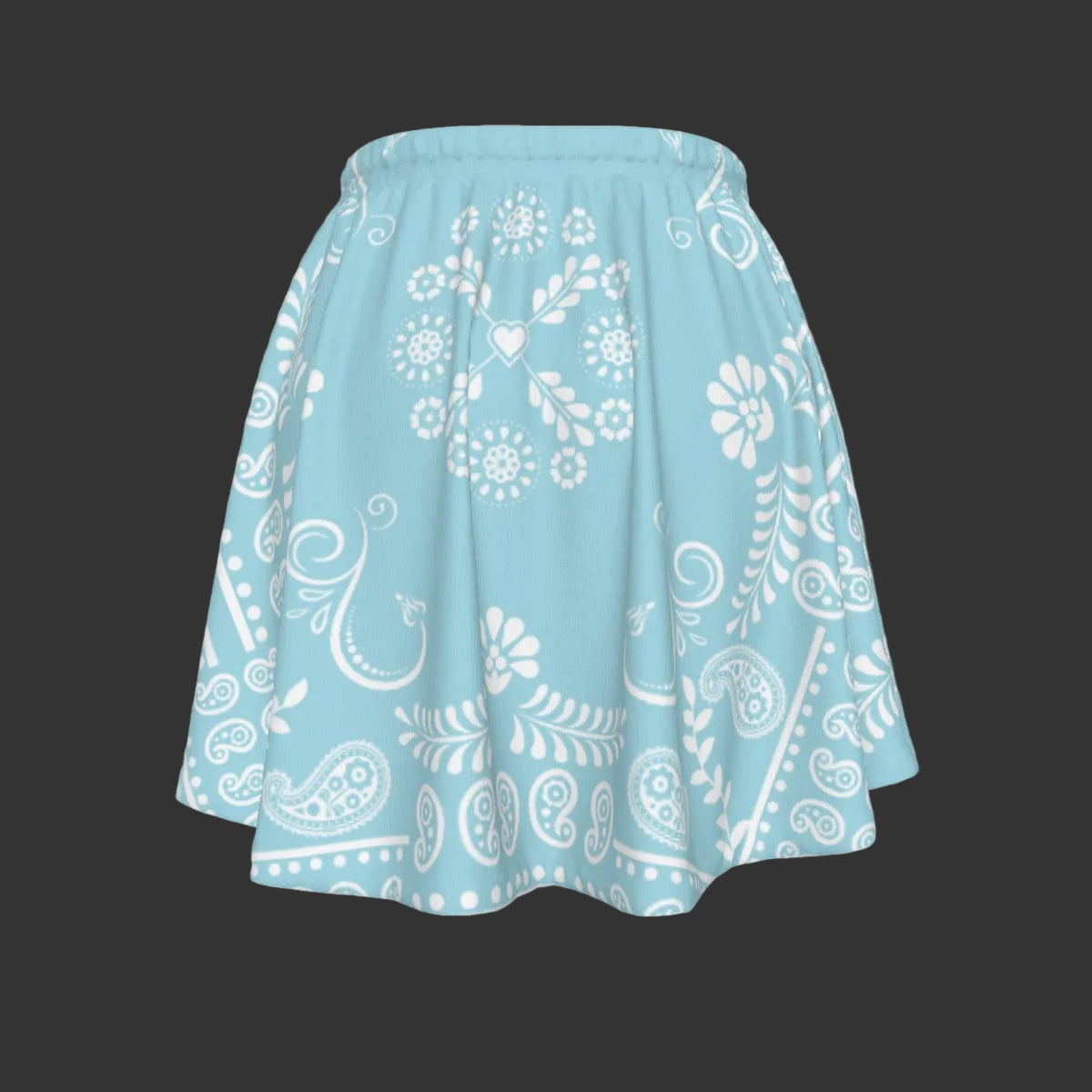 Light blue skirt with white bandana pattern on a gray background