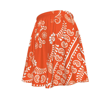 Ultimate Orange skirt with white bandana pattern on a white background