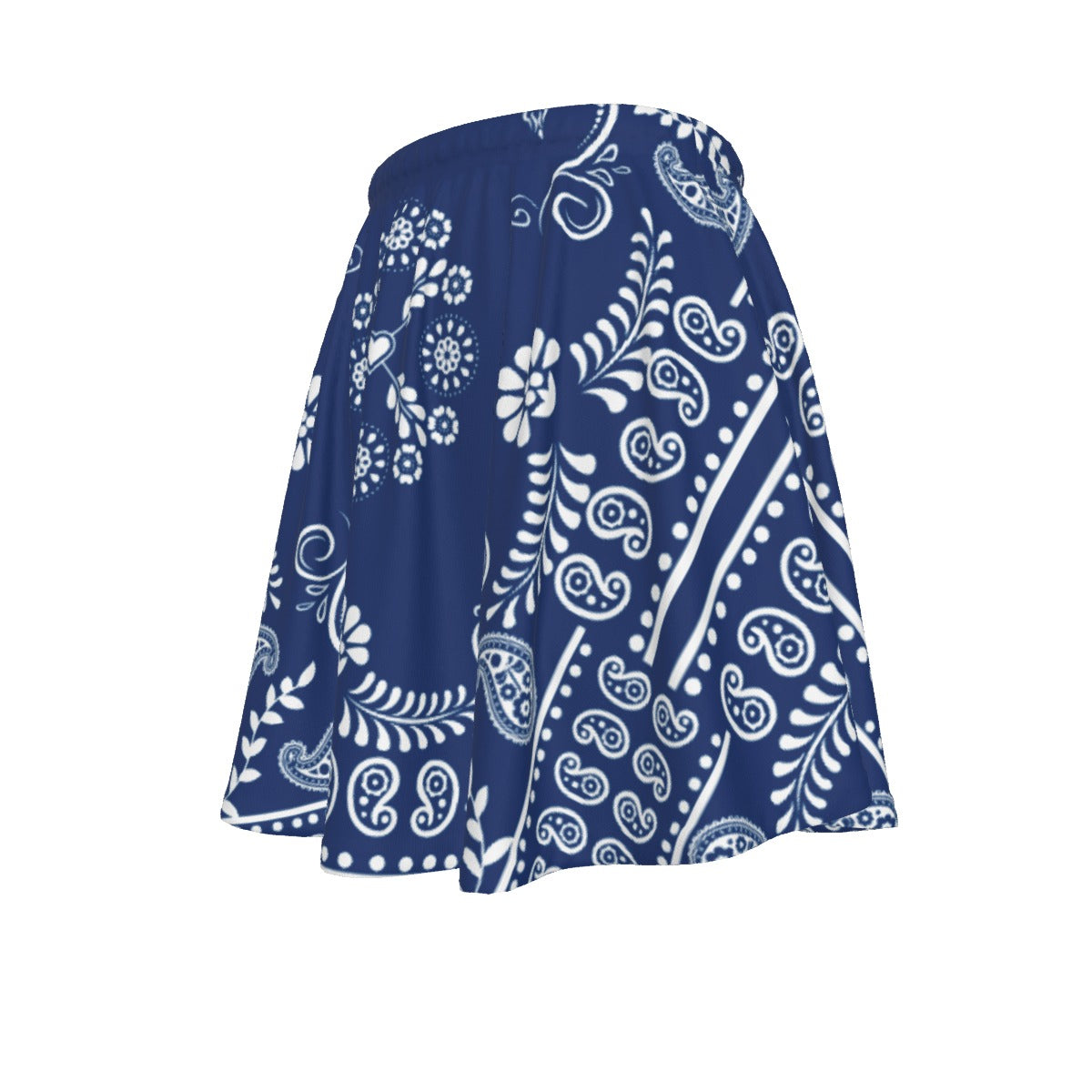 Front and Leftside of Navy and White Bandana Sweetheart Skirt
